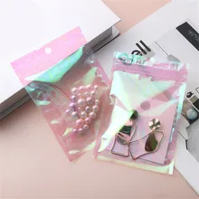 

100Pcs Earrings Jewelry Gift Transparent Packaging Bag Plastic Sealed Bag Rainbow Film Laser Resealable Ziplock Bag