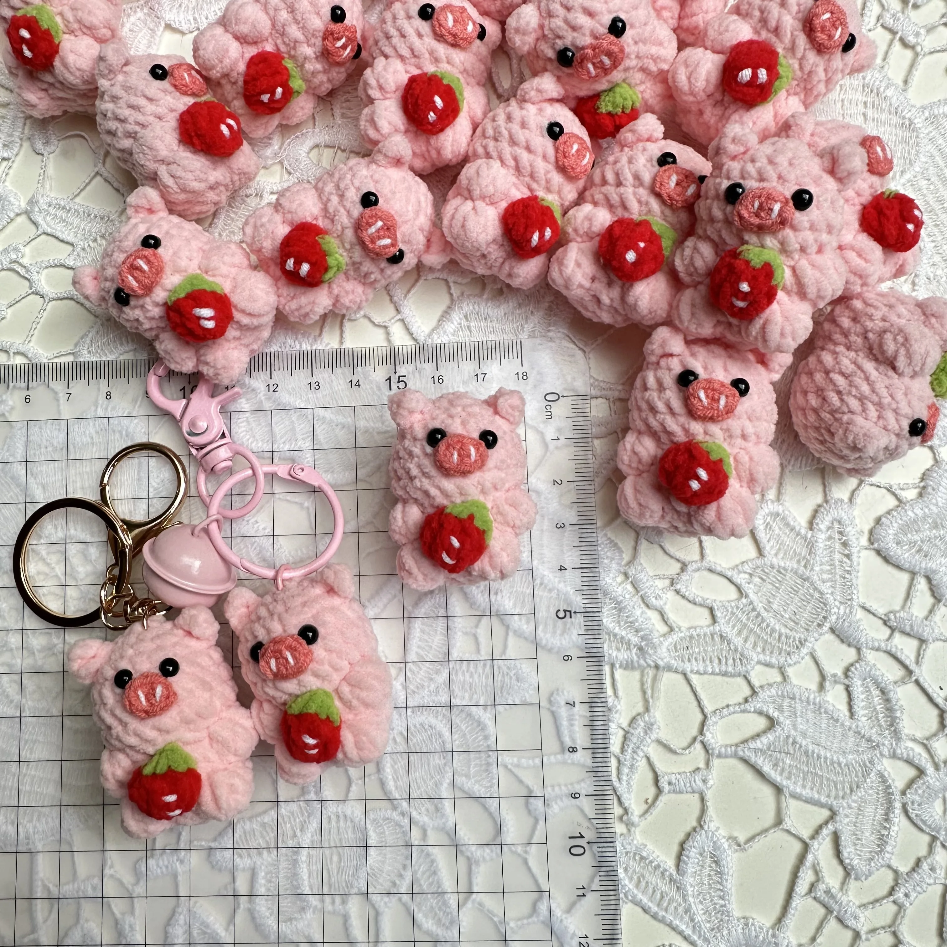 Strawberry Pig Crochet Keychain – 4cm Handmade Charm