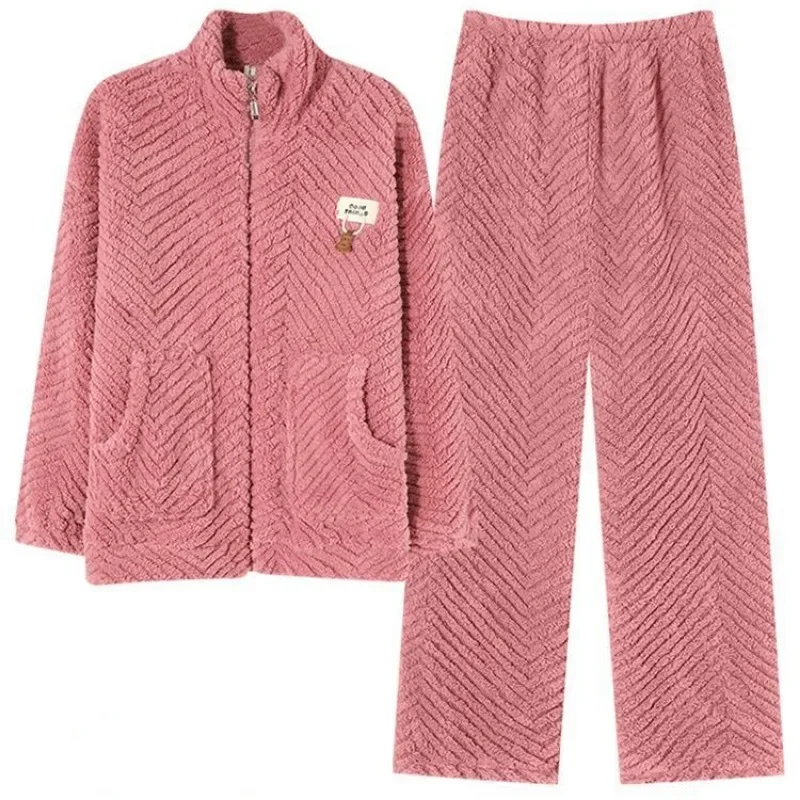 2024 New Pajama Women's Popular Autumn Winter Warm Loungewear Coral Velvet Sleepwear Plush Thickening Lazy Style Homewear Set