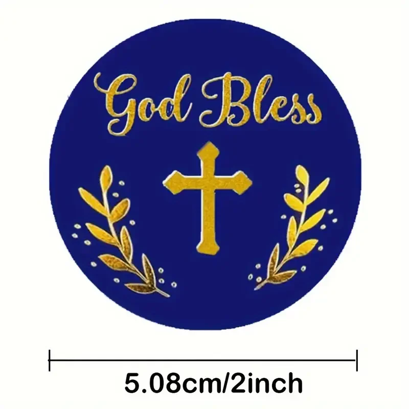 150pcs God Bless Stickers, 2" Golden Cross Christian Labels for Baptism, Confirmation, Christening & First Communion