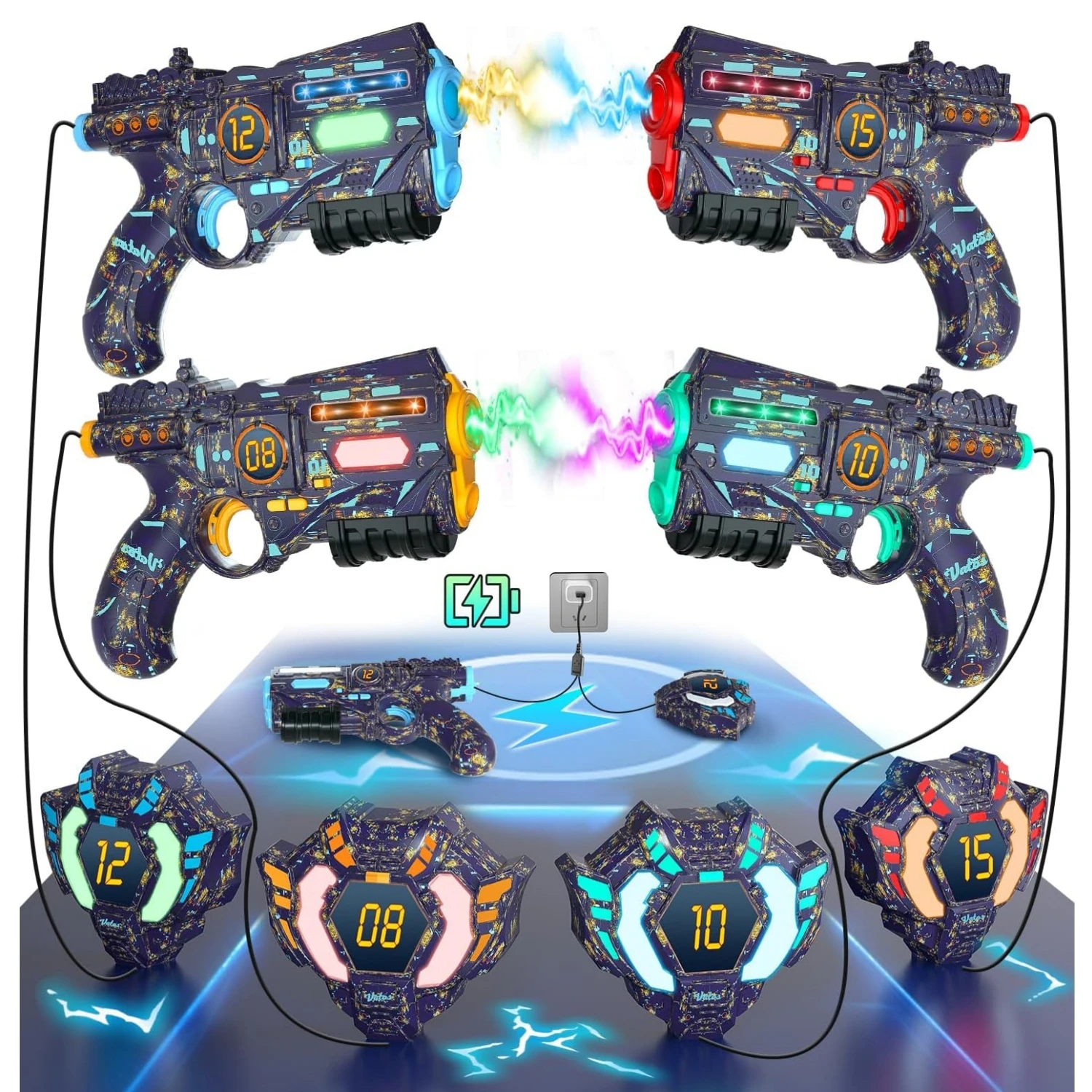 VATOS Rechargeable Real-time Data SYNC Laser Tag Sets with Glowing Light Indoor Outdoor Games For Children