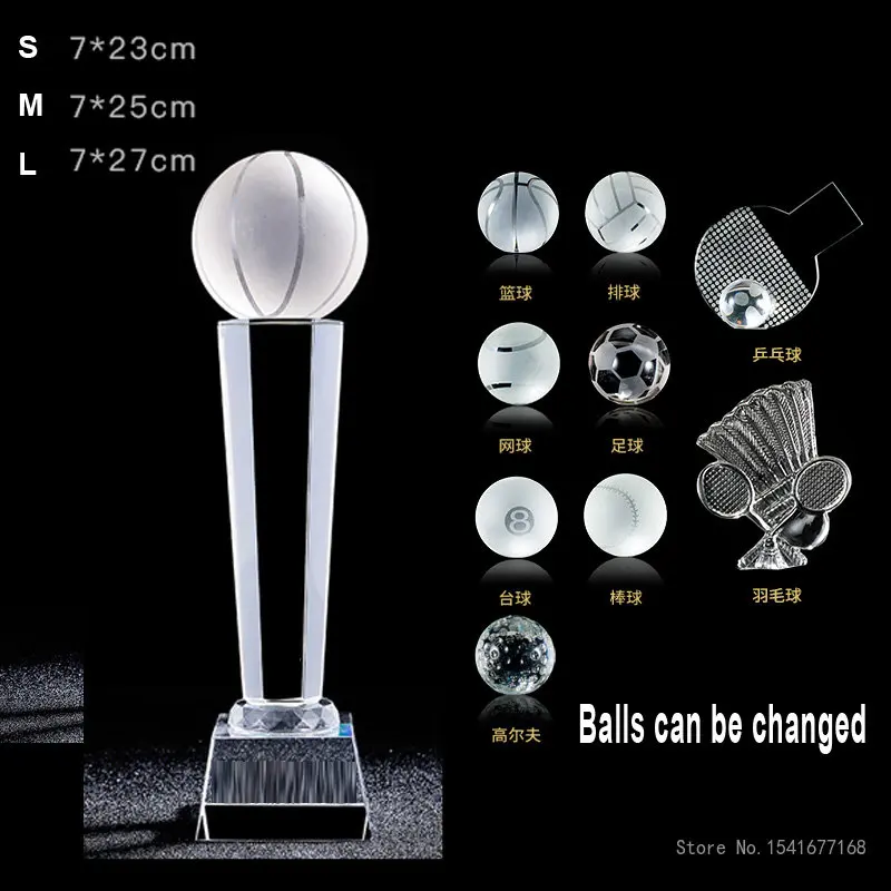 CrystalTrophy Customized Sports competition Basketball football volleyball tennis baseball badminton table tennis award trophies