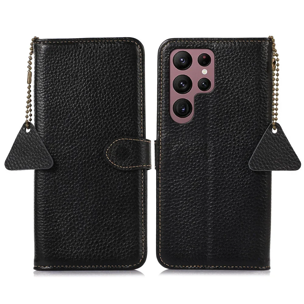 Luxury Genuine Leather Litchi Flip Wallet Case - Premium Business Cover