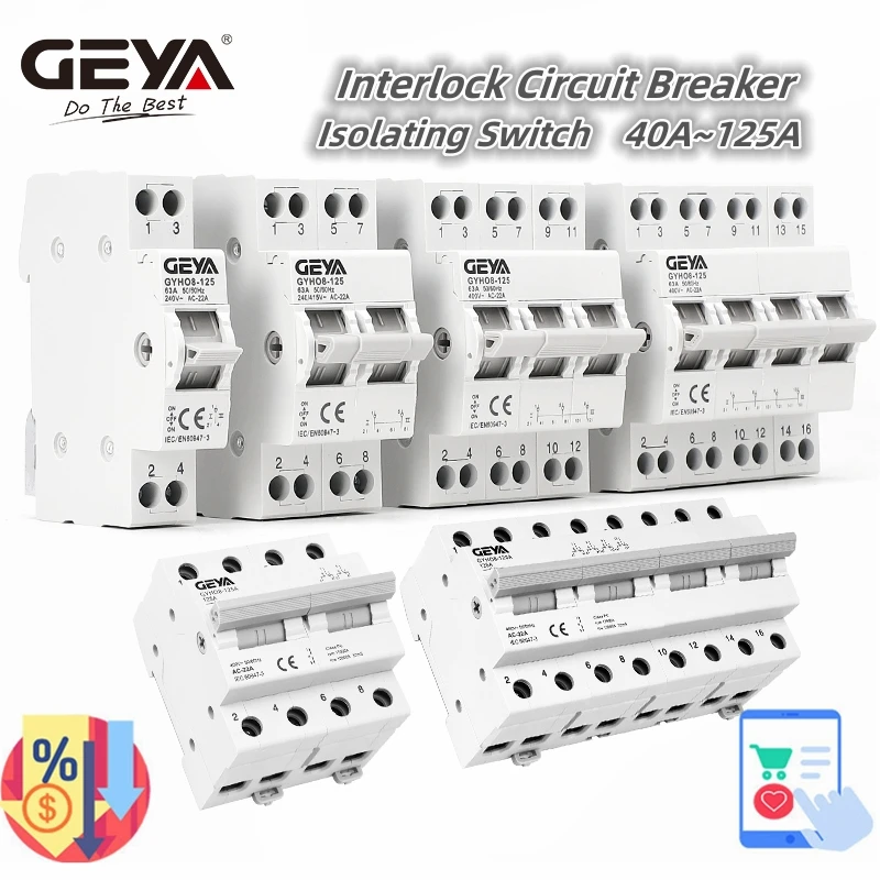 GEYA GYHO8 1P 2P 3P 4P 40A 63A 100A 125A Interlock Circuit Breaker AC Din Rail Manual Transfer Switch ATS