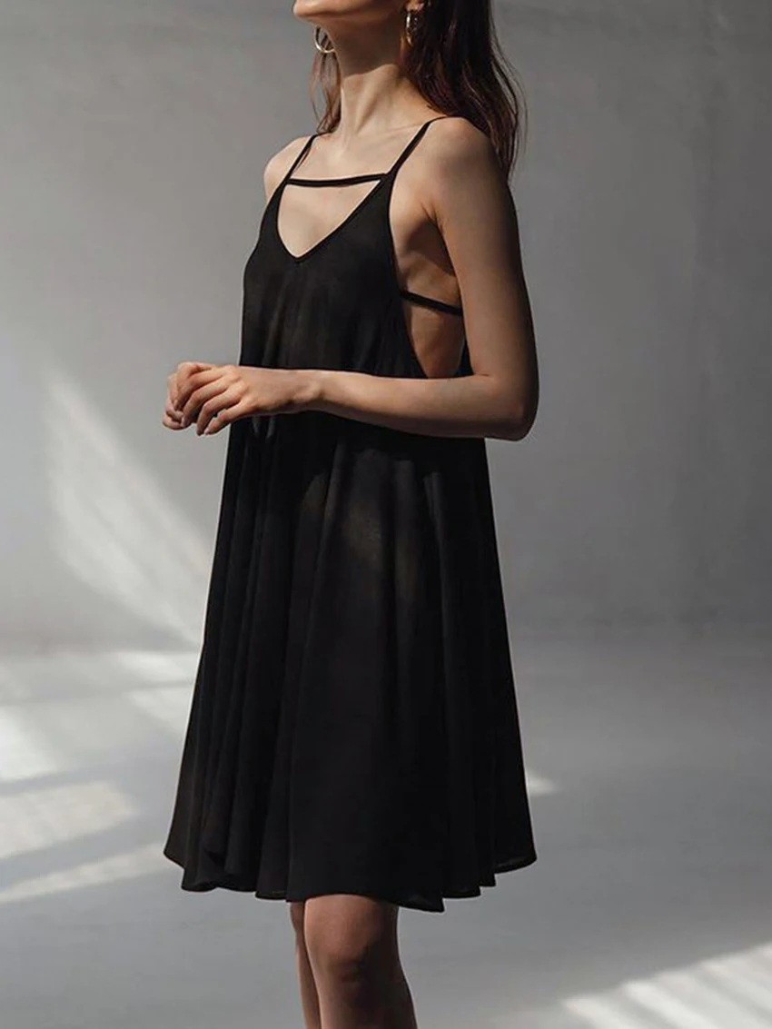 Marthaqiqi Casual Ladies Nightgowns Spaghetti Strap Sleepwear Tank Tops Nightwear Backless Nightie Mini Dress Home Clothes Women