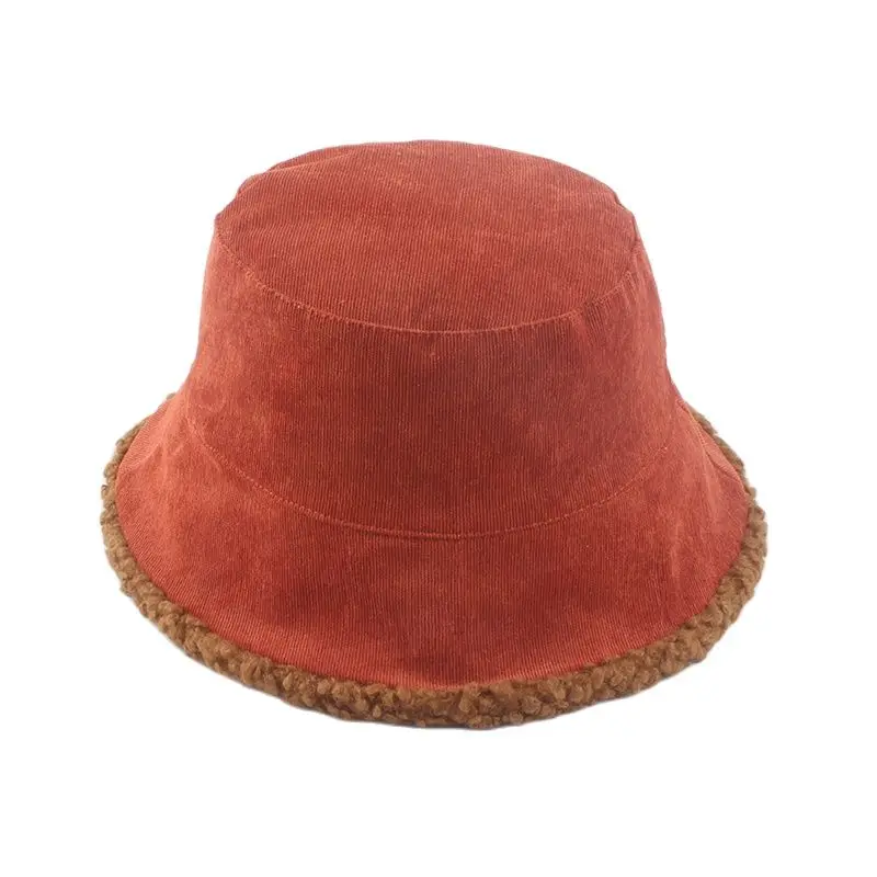 Unisex Harajuku Cord Eimer Hut Männer Reversible Fischer Hut Herbst Winter Lamm Wolle Im Freien Warme Panama Kappe Für Frauen – Detail 8