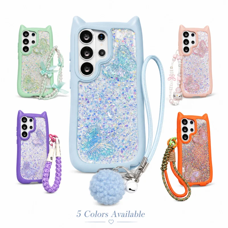 Cat Ear Butterfly Glitter Clear Shockproof Soft TPU Phone Case