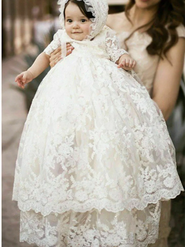 Customized White Dresses for Girl Baptism Baby Girl Clothing 1 Year Birthday Party Toddler Christening Gown Infant Girl Dress