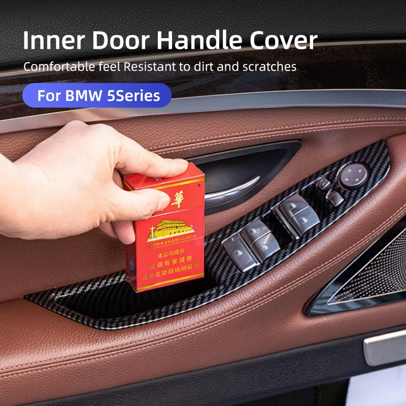 Внутренняя Панель дверной ручки автомобиля из углеродного волокна для BMW 5 серии F10 2011-2017 LHD, отделочная крышка, защита салона, наклейки, аксессуары
