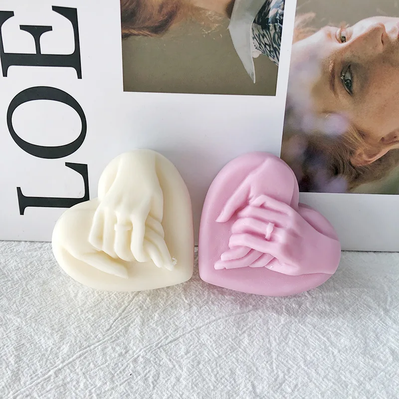 

3D Heart Holding Hands Fingers Soap Silicone Mold Valentine's Day DIY Fondant Cake Handmade Plaster Epoxy Resin Candle Mould