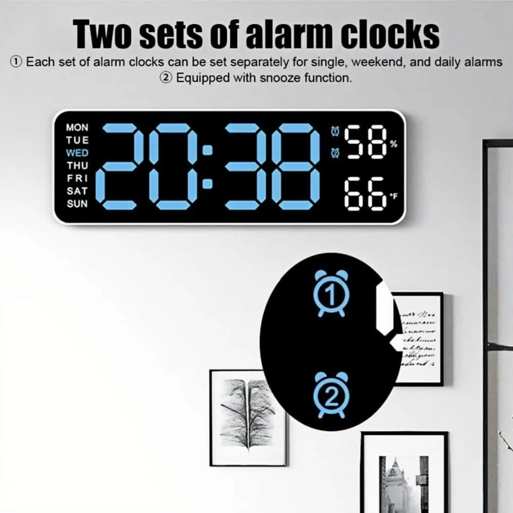 Description Picture 5 of item9 Inch Large Digital Wall Clock Temperature and Humidity Week Display Brightness Adjustable 12/24H Electronic LED Table Alarm Cl