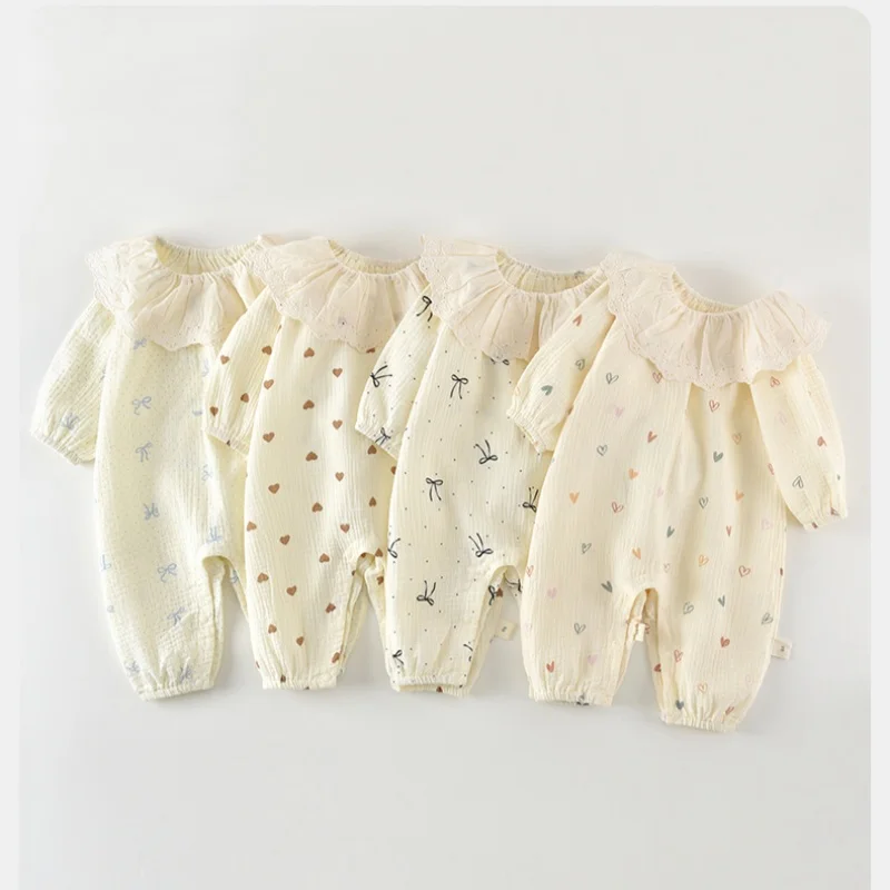Frühling 1-2 Jahre Babykleidung Blumen-Spitzenkragen Neugeborenen-Strampler Baby Mädchen Kleidung Baumwolle Atmungsaktiv Bequemer Outdoor-Strampler – Detail 1