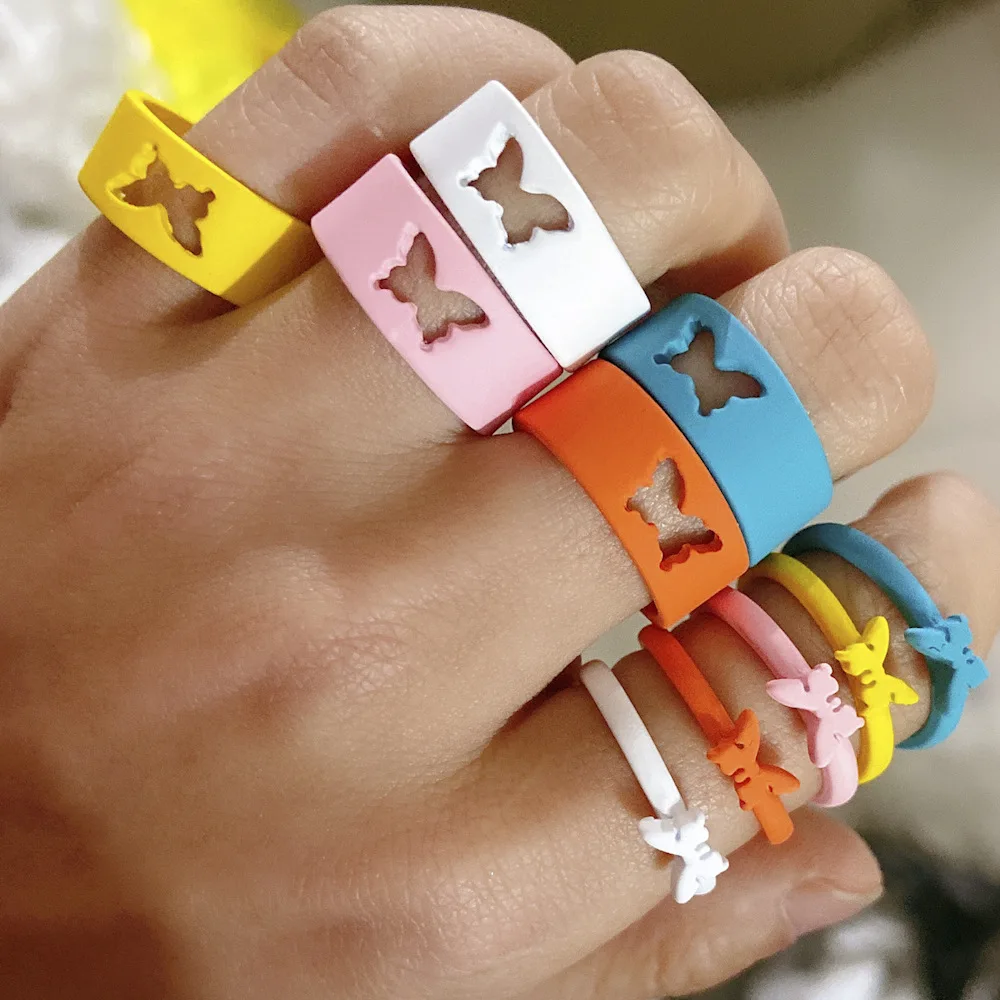 Ring Set For Women Simple Light Luxury Smiley Butterfly Jewelry Birthday Party Gifts