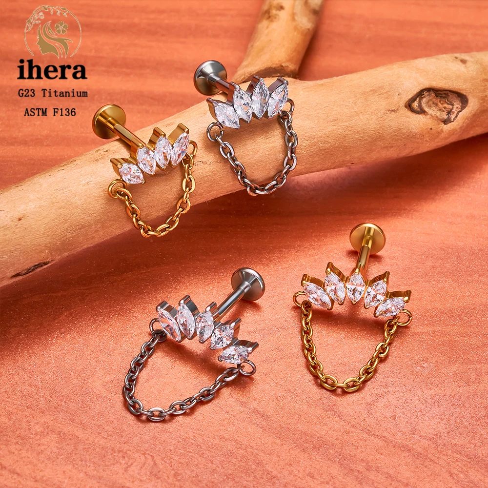 ASTM F136 Titanium Ear Cartilage Earrings Internal Thread 16G Hidden Helix Stud CZ Drape Chain Flat Back Tragus Piercing Jewelry