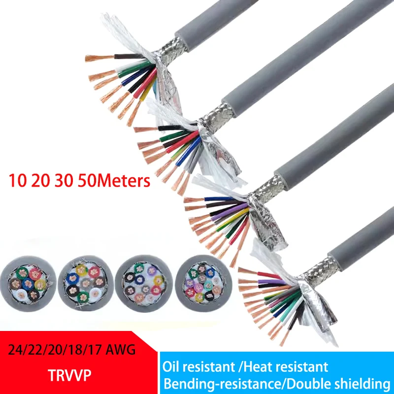 Trvvp-fio Resistente ao Calor 4core Cabo Duplo Blindado Resistente a Óleo Cabo Cnc 24 22 20 18 17awg Núcleos 10 20 30 50m