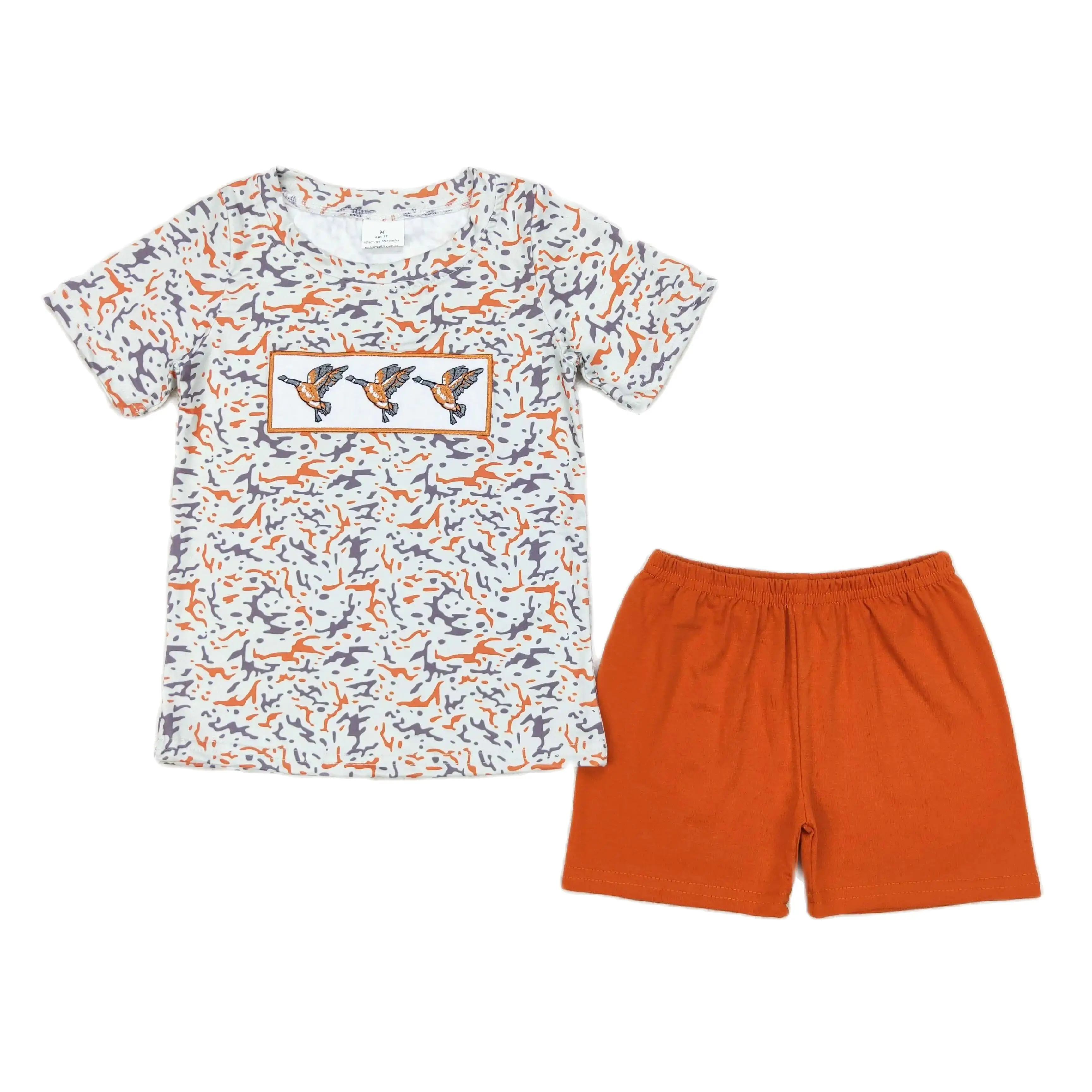 

Wholesale Children Embroidery Duck Shirt Tee Infant Toddler Plaid Shorts Kids Outfit Baby Boy Summer Short Sleeves Cotton Set
