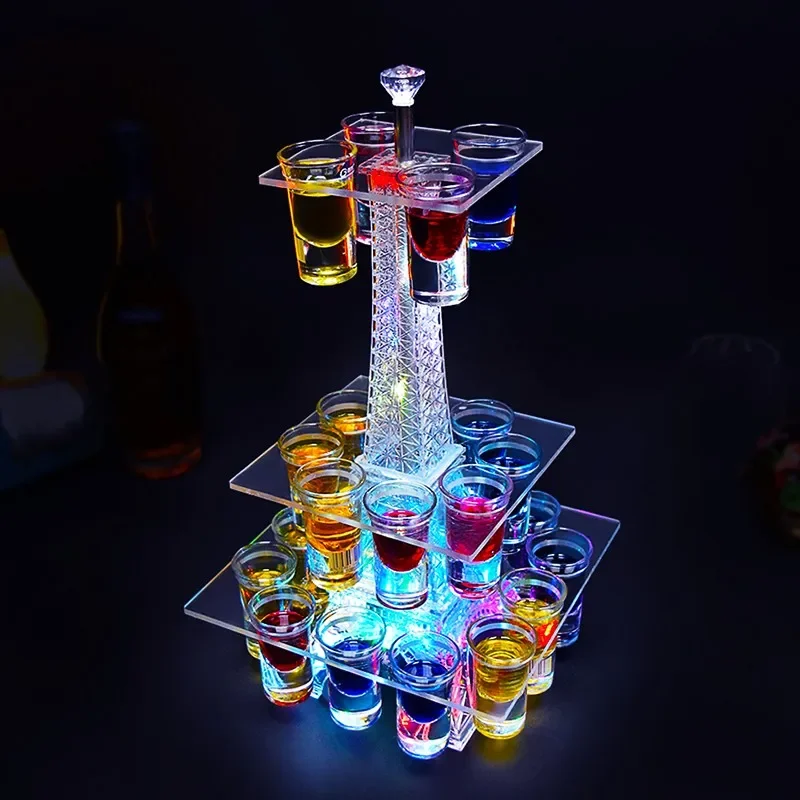 Party Decor Colorful Sparkling Eiffel Tower Cocktail Shelf Creative Charging Wine Cup Holder For Bar Birthday KTV Nightclub