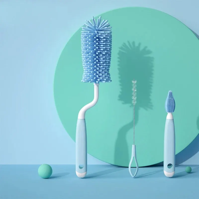 Bottle Brush 3-piece Silicone 360&deg; Rotating Baby Nipple Cleaning Set
