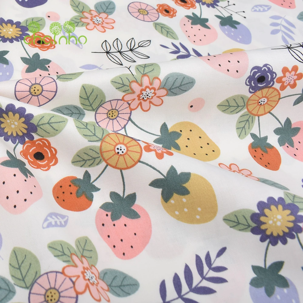 Chainho,Printed Twill Weave Cotton Fabric,DIY Quilting Sewing Material,Patchwork Cloth,Floral Series,4 Specification,2C04