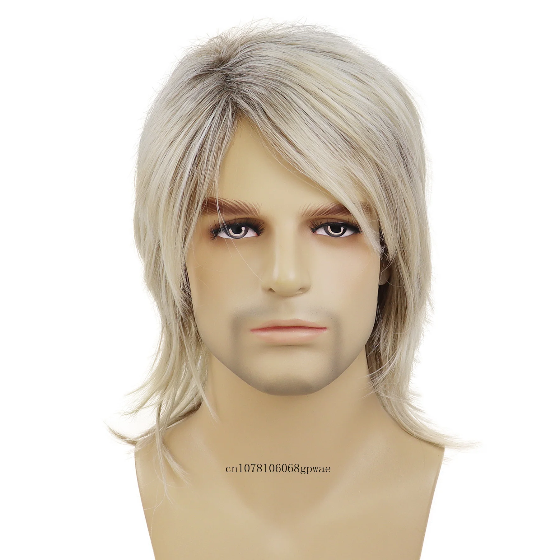 Mens Synthetic Platinum Blonde Long Natural Wavy Wigs Costume Cosplay Hair Wig Daily Party Halloween Heat Resistant