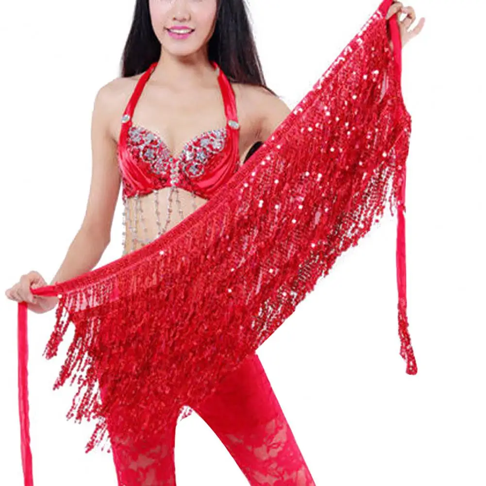 

Belly Dancing Wear Women Belly Skirt Sequins Decor Tassel Viscose Belly Dance Hip Scarf For Belly Dance