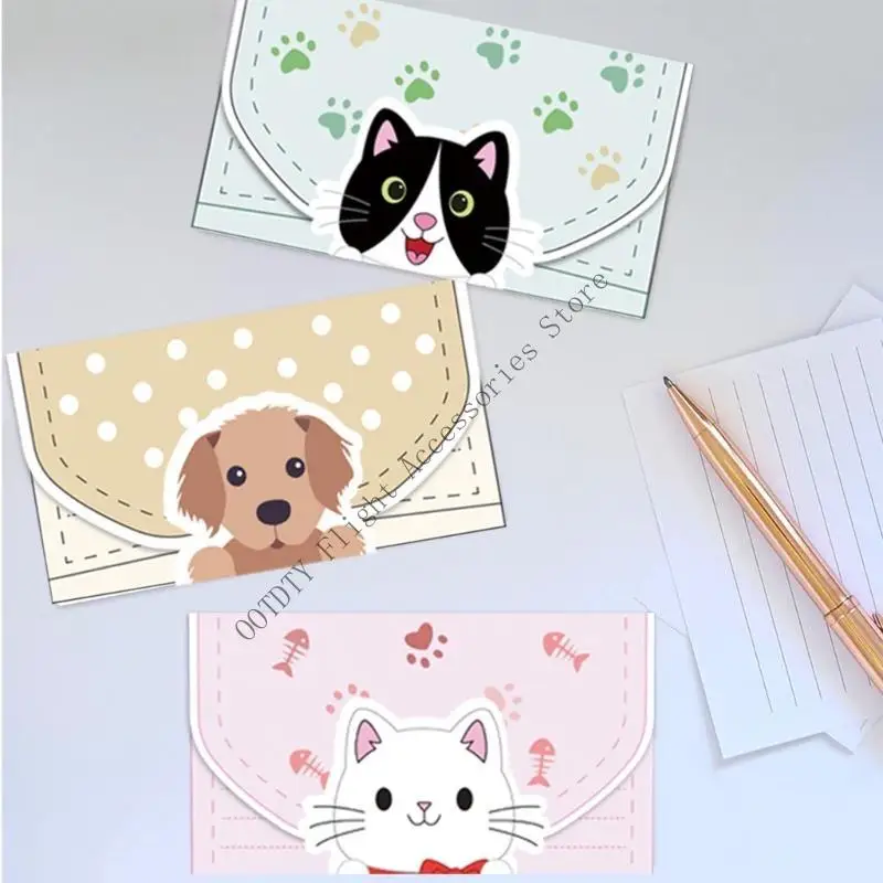 24Pcs 동물 인사말 카드 편지지 종이 세트 어린이 교실 생일 졸업 Foldable 쓰기 종이 6.4x8.4In