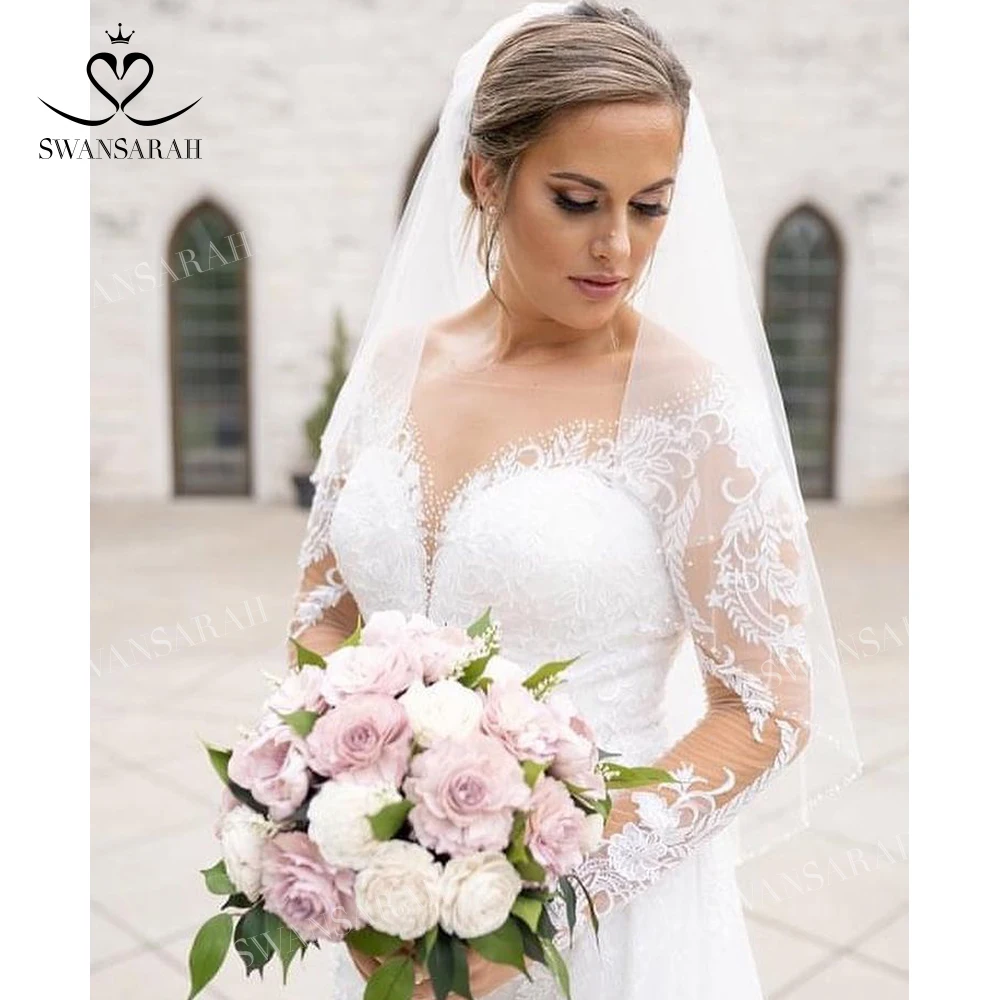 SwanSarah Wedding Dress Long Sleeve Detachable Train Sweetheart Appliques Mermaid Bride Gown customized N384 Vestido De Novia 6