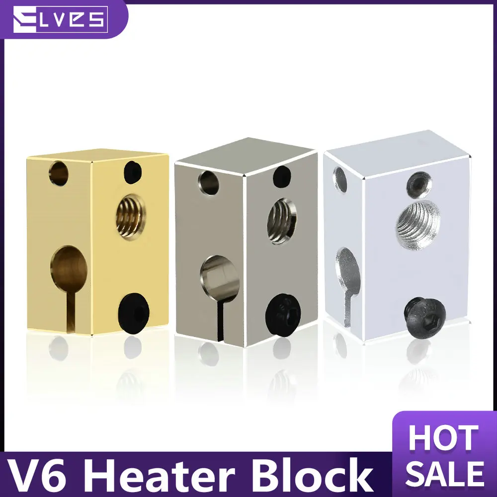 ELVES 3D Printer Parts V6 Heater Block Aluminium Brass Copper Plated Heating Blocks For E3D V6 PT100 J-head Hotend Heaterblock
