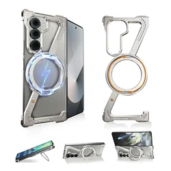 Eary 360° Rotatable Magnetic Stand Phone Case with Frameless Screen Protector and MagSafe Compatibility for Galaxy Z Fold 8 Ultra (Titanium)