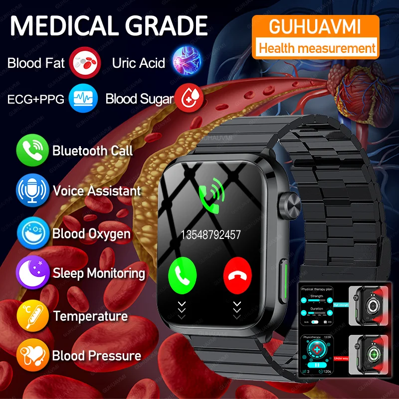 

Laser Therapy Blood Lipid Uric Acid ECG+PPG Bluetooth Call Smartwatch Blood Glucose Men Full Touch Screen Fitness Smart Watches