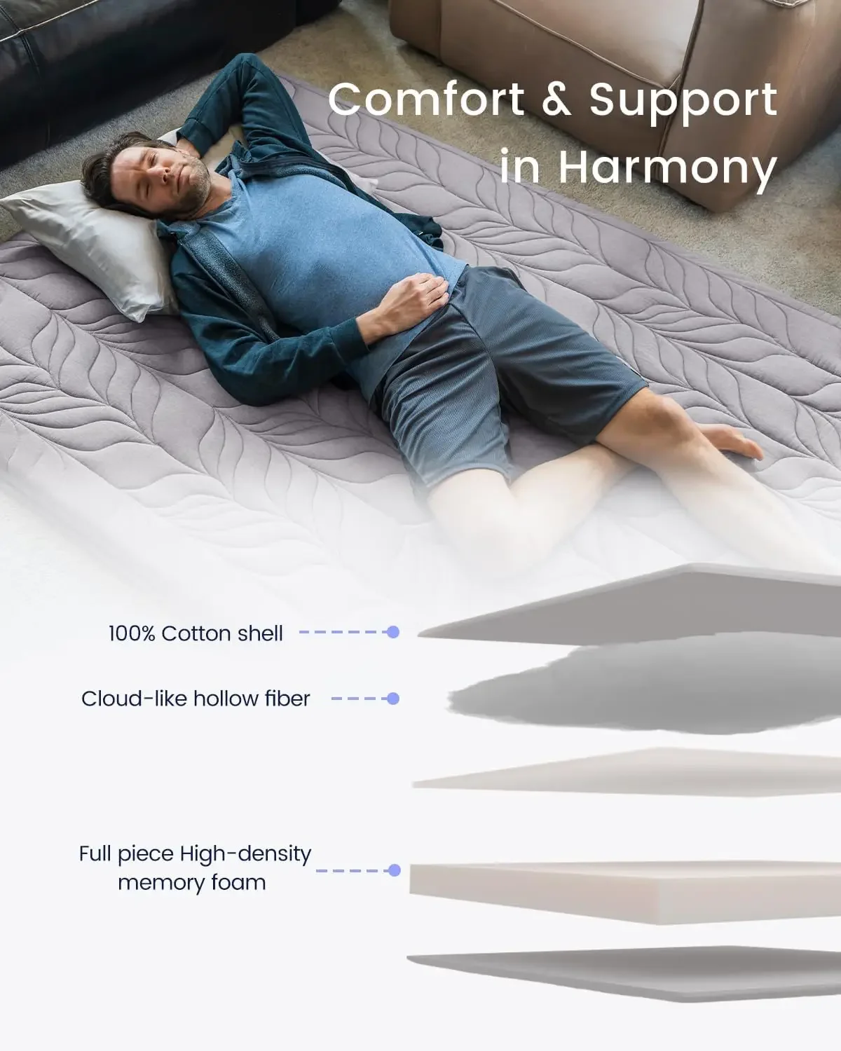 Japanese Floor Mattress Futon Mattress Twin Size, Thicken Roll Up Tatami Mat w/ 100% Cotton Washable Cover, Portable 3