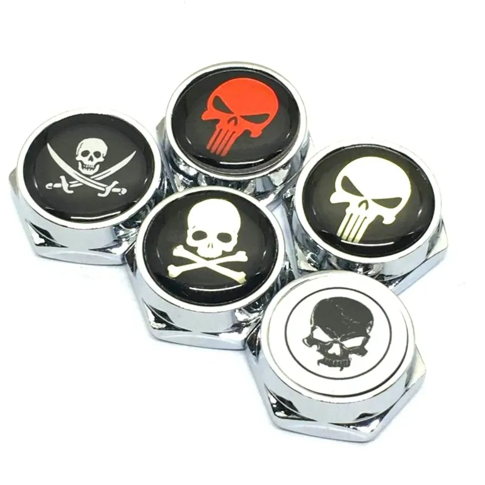 

4PCS Car License Plate Screw Skull Pattern Personality Cool Car Styling Front Rear License Plate Screw Auto Replacement Parts