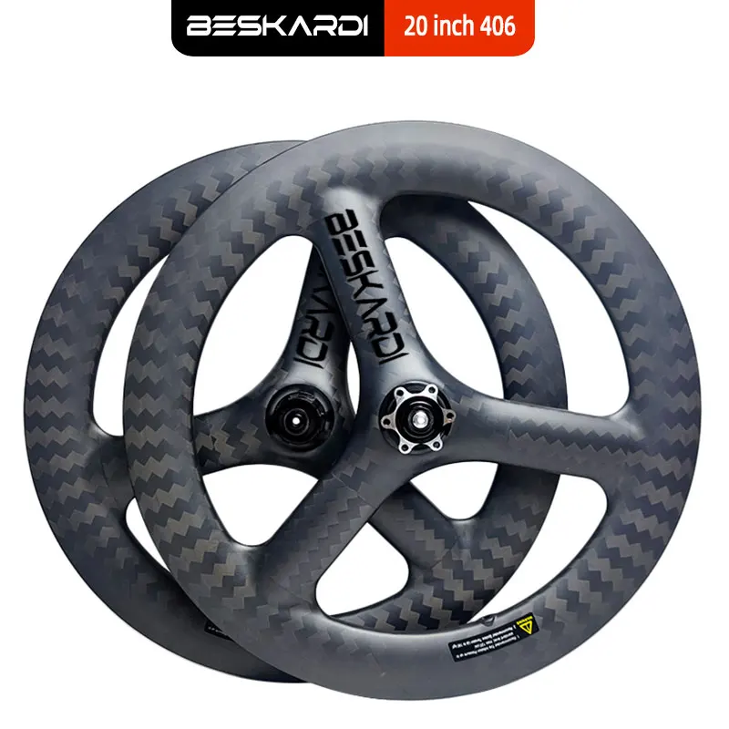 Paire De Roues Carbone Pliantes 20 Pouces Pour Vélo - Jantes 50mm, Axe 74/130mm - Neuf