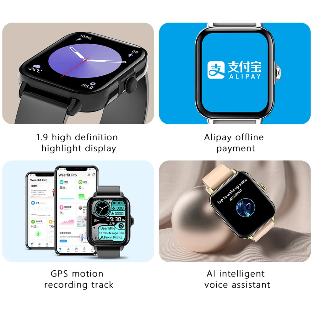 ο Ʈ ġ  1.9 &Ǯ ġ  ȭ  ڵ  Smartwatch  IP67 ȵ̵ ios  