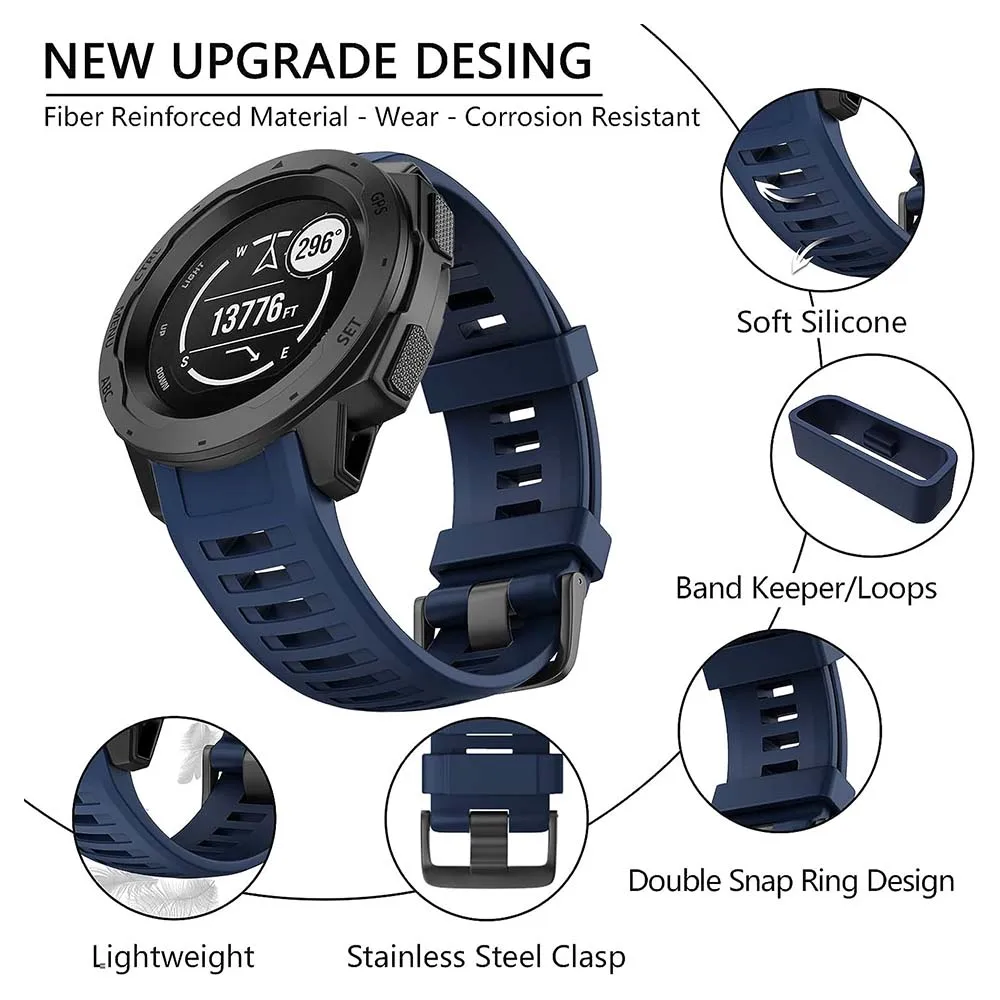 Elegant Soft Silicone Watch Band - Fashionable Replacement Wristband for Garmin Instinct Series