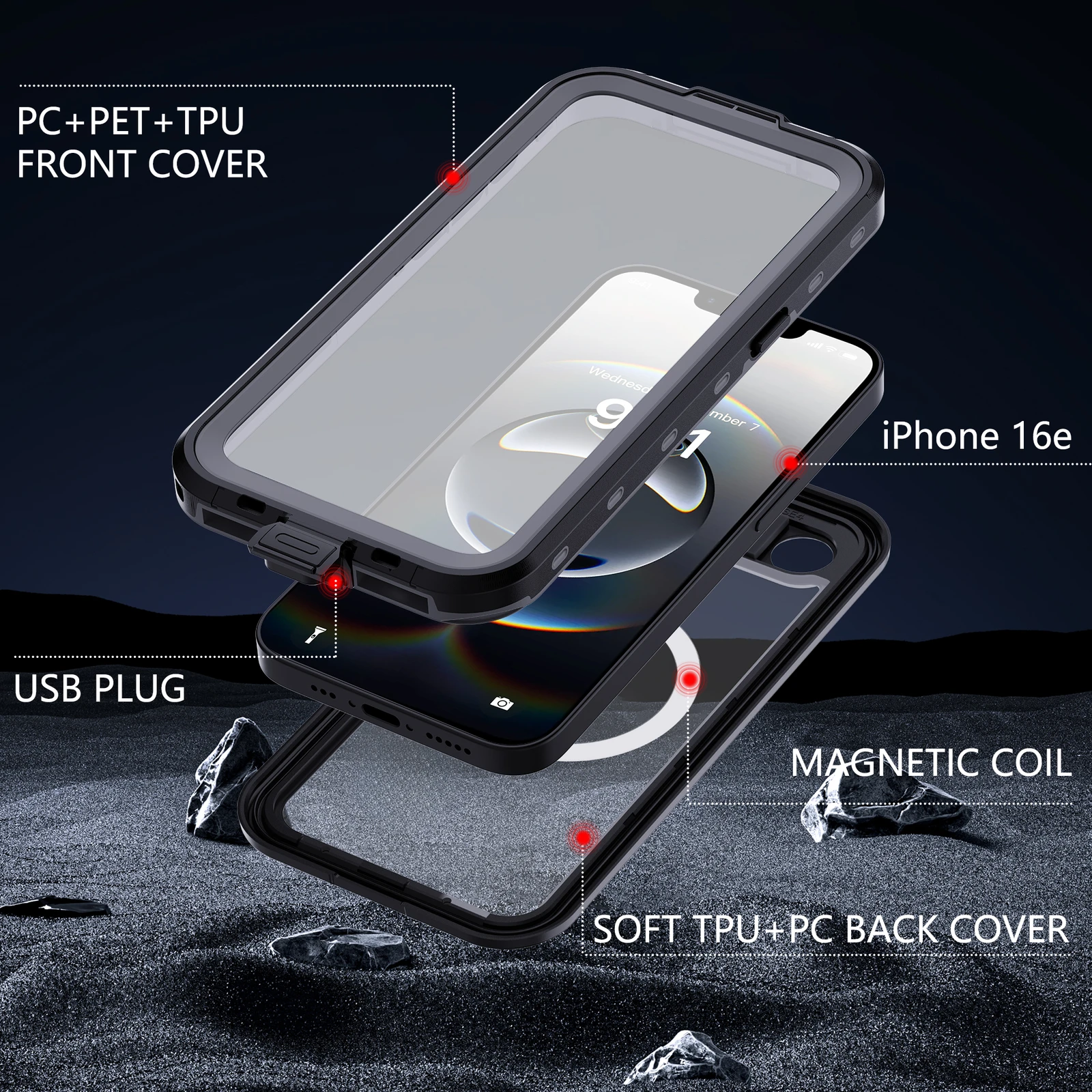 IP68 Waterproof Magnetic Case - Shockproof Secure Transparent Protection Cover