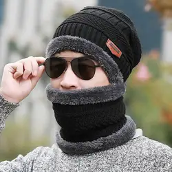 Cozy Winter Fleece Knit Hat with Plush Scarf and Neck Warmer for Outdoor Cold Protection (Black)