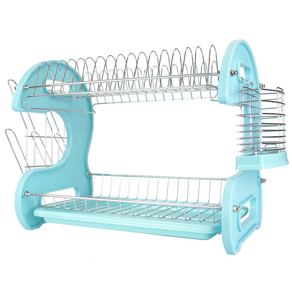 

Home Basics 2 Tier Plastic Dish Drainer, Turquoise