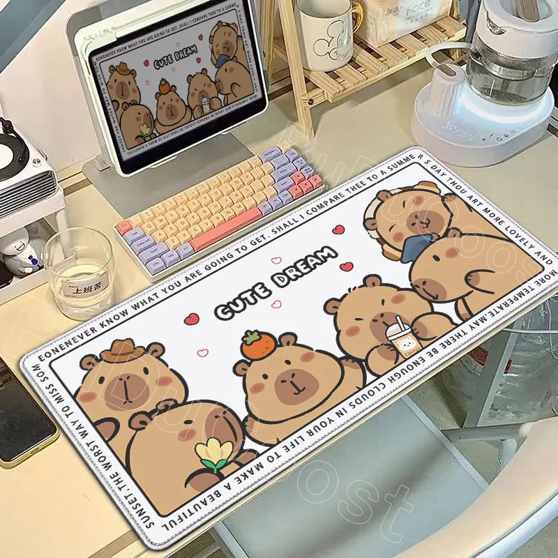 Large Cute Capybara Cartoon Mouse Pad - Non-Slip Rubber Office Decor Kawaii Anime Desk Mat Rug