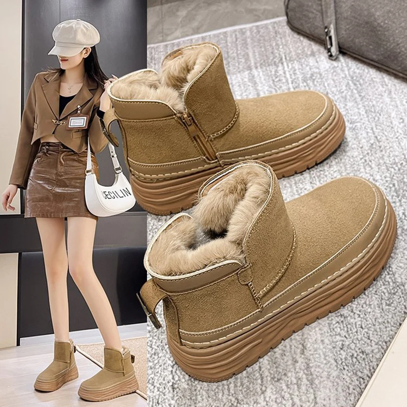 

Теплые зимние ботинки до щиколотки 2024 женская зимняя обувь Новые Короткие Плюшевые Ботинки Челси пушистые для отдыха для женщин