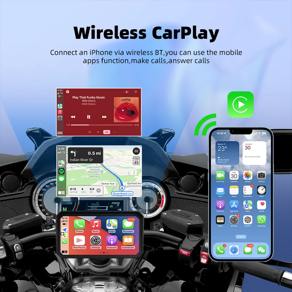 6 Inch Wireless Car Play Android Auto Motorcycle DVR Recorder Dashboard GPS Navigation Display Screen TPMS Moni-tor Recorder