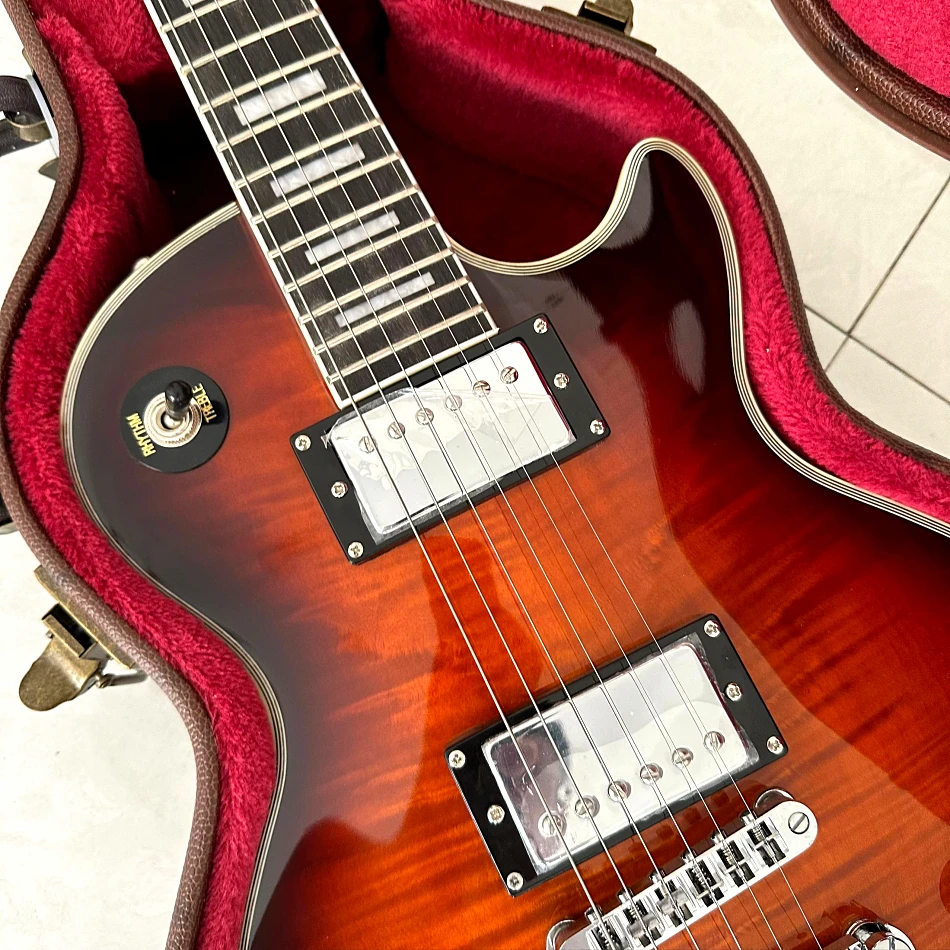 LP Electric Guitar Rosewood Fingerboard Dark Sunburst Maple Top Chrome Hardware 2 Pickups