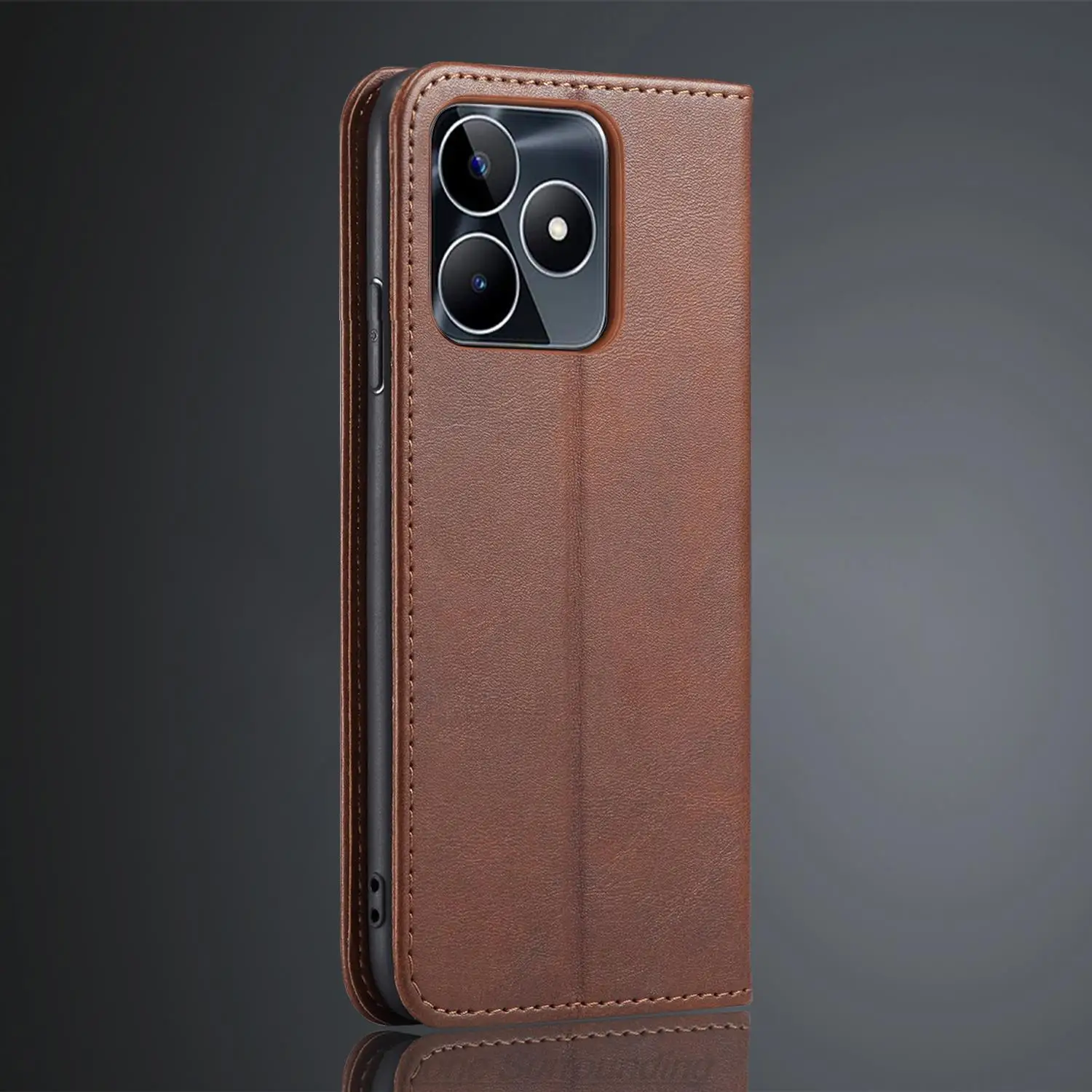 마그네틱 어트랙션 커버 가죽 케이스, OPPO Realme C53 플립 케이스, 카드 홀더 홀스터 지갑 케이스, Fundas Coque