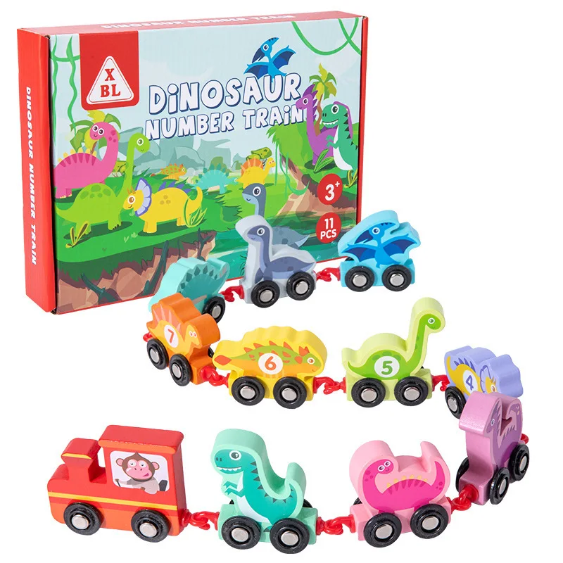 Magnetic Wooden Dinosaurs Train Set 6