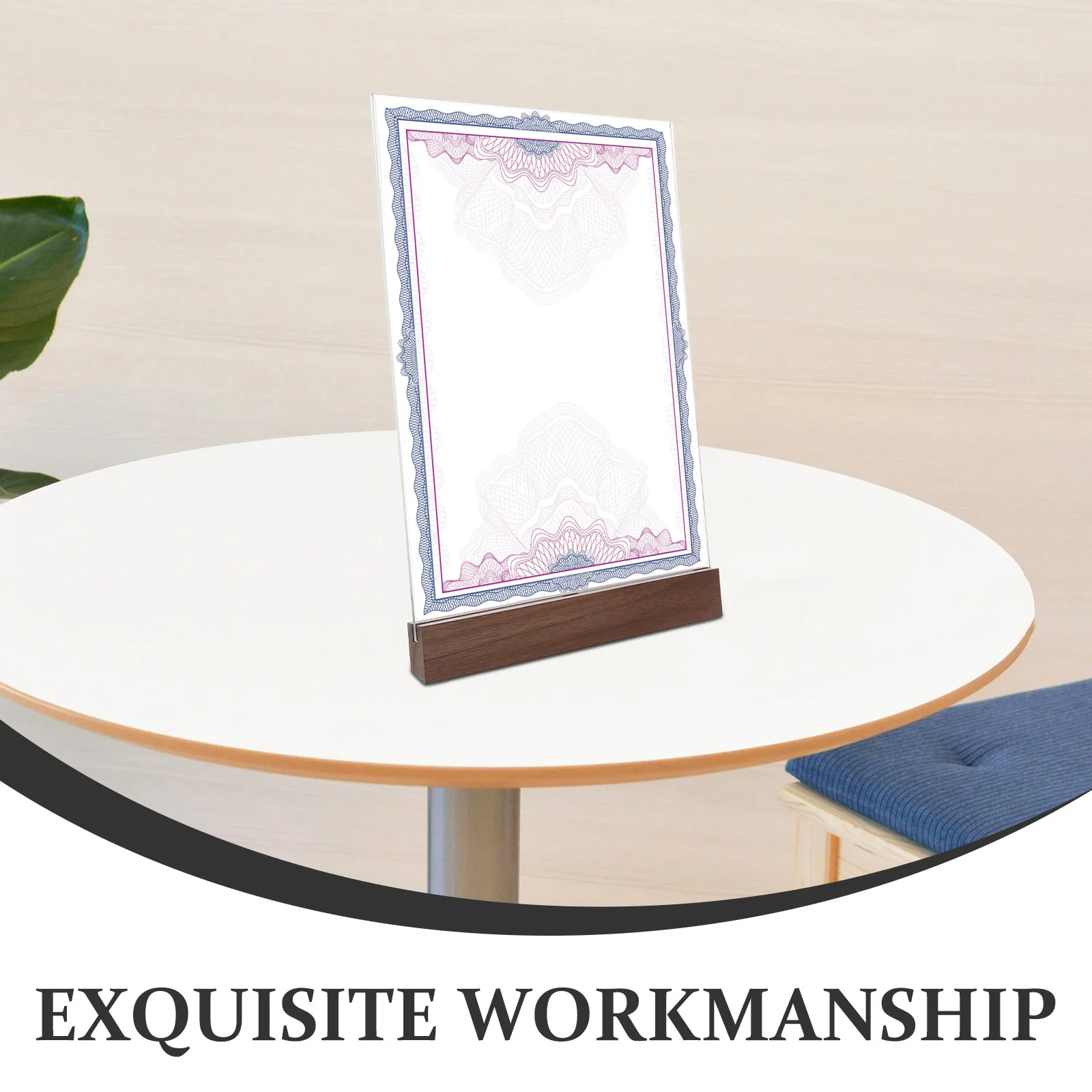 졸업장/증명서 디스플레이 스탠드, 투명 아크릴 탁상용, 견고한 호두나무 받침대 포함, 레스토랑 메뉴, 호텔용