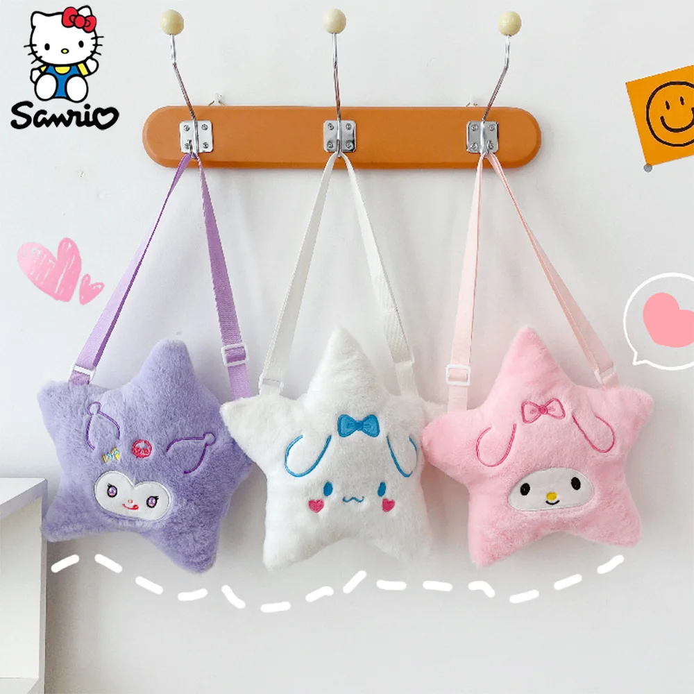 

Plushies Sanrio Shoulder Bag Cute Cinnamoroll Plush Pentagram Stuffed Backpack Cartoon Kuromi Crossbody Storage Bags Gift Girls