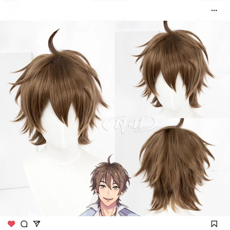 

Game Nu: Carnival Cosplay Eiden Costume Wig Short Tea Brown Heat Resistant Synthetic Halloween Party Wigs + Wig Cap