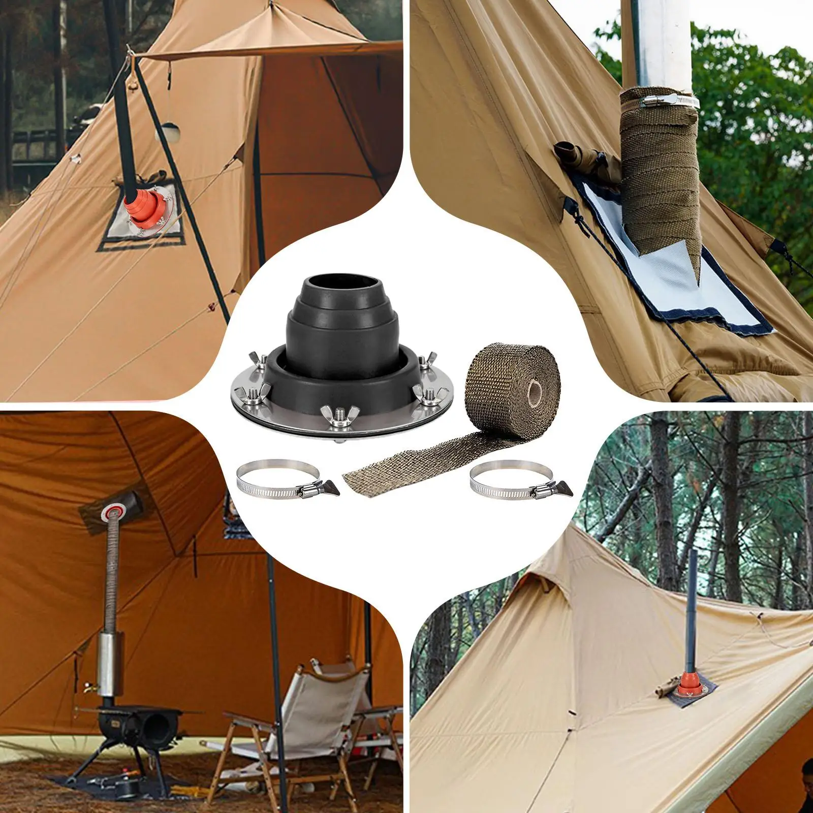 Tent Stove Jack Bell Tent Cabins Fireproof Protection Roof Jack Pipe Boot