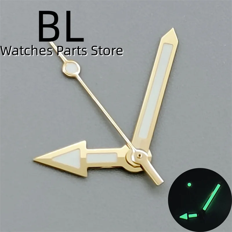 Two-Tone Luminous Watch Hands with C3 Green Glow - Silver, Gold, and Rose Gold Finish