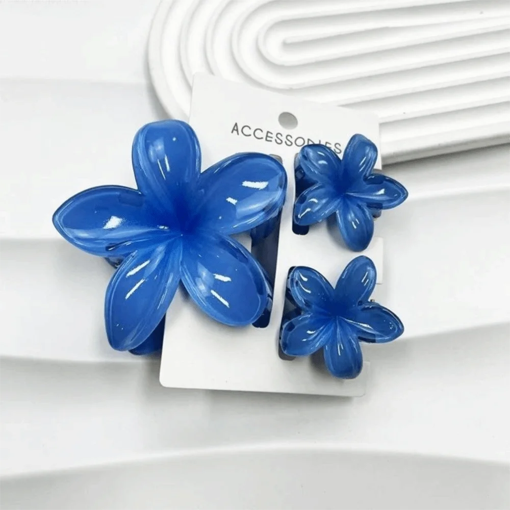 3Pcs/Set New Gradient Hair Claws Sweet Flower Acrylic Hair Clips Plumeria Flower Clamp Ponytail Clip Summer Beach